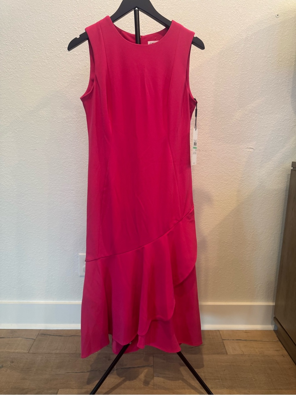 Calvin Klein Sleeveless Hot Pink Layered Hem Dress
